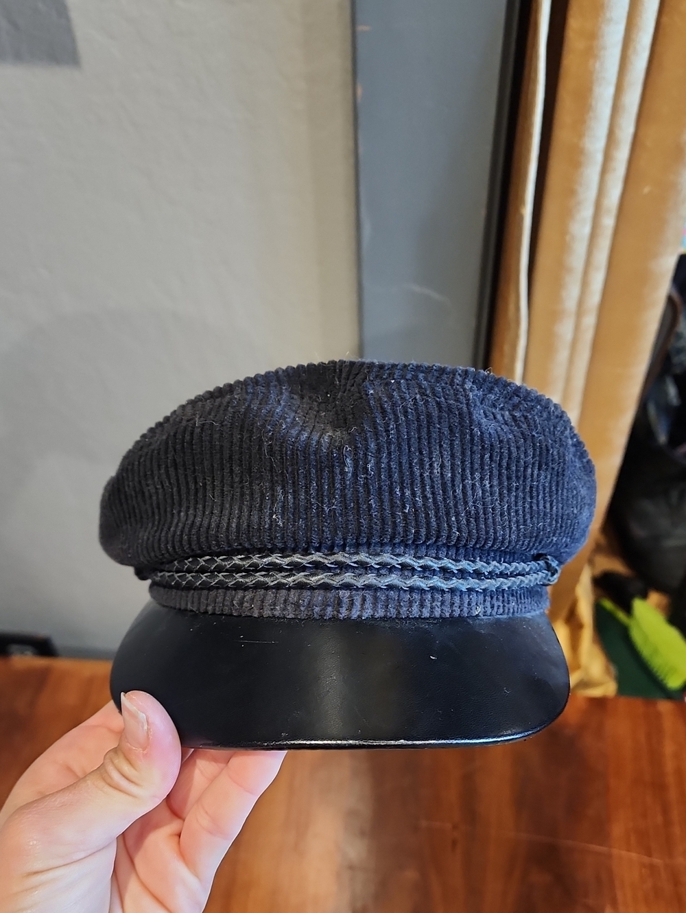 BRIXTON / Ashland Black Faux Leather Corduroy Hat - XS